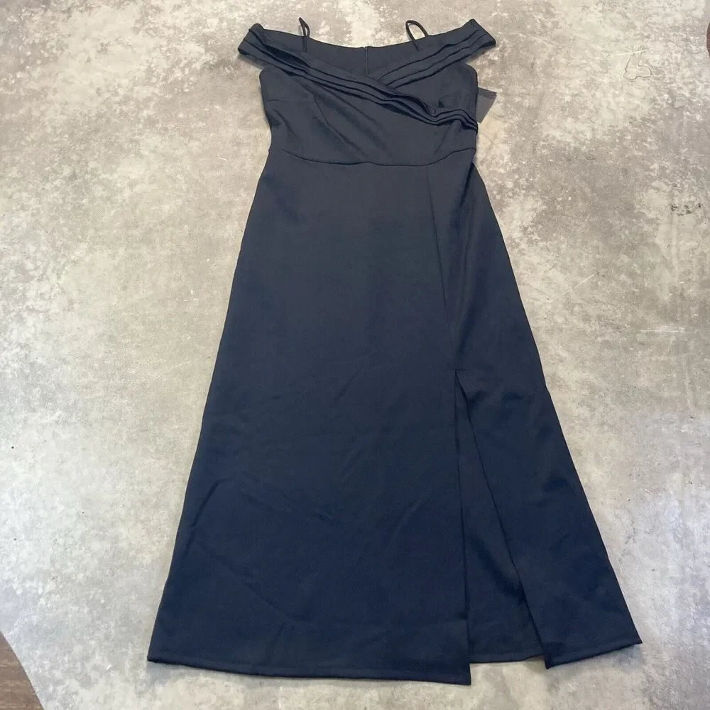 Enfocus Dress Womens 14W Black Criss Cross Off Shoulder‎ Maxi Side Slit Evening